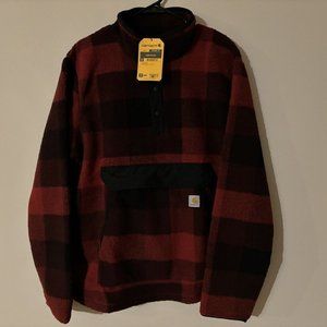 Carhartt Men's Big & Tall Relaxed Fit Fleece Pullover - Oxblood Plaid Size L